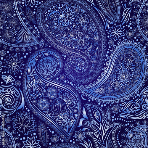 Vintage floral motif ethnic paisley seamless background. Abstract lace pattern. Ability to edit the colors, without losing seamlessly. Hand drawing colorful wallpaper. EPS-8 vector texture.