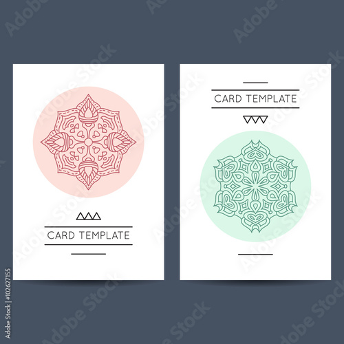 Set of two card template designs, perfect for brochure covers, leaflets, flyers, cards and invitations. Vector illustration. Mandala signs.