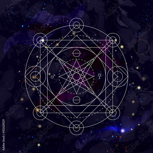 Abstract mystical geometry symbol. Linear alchemy, occult, philosophical sign.