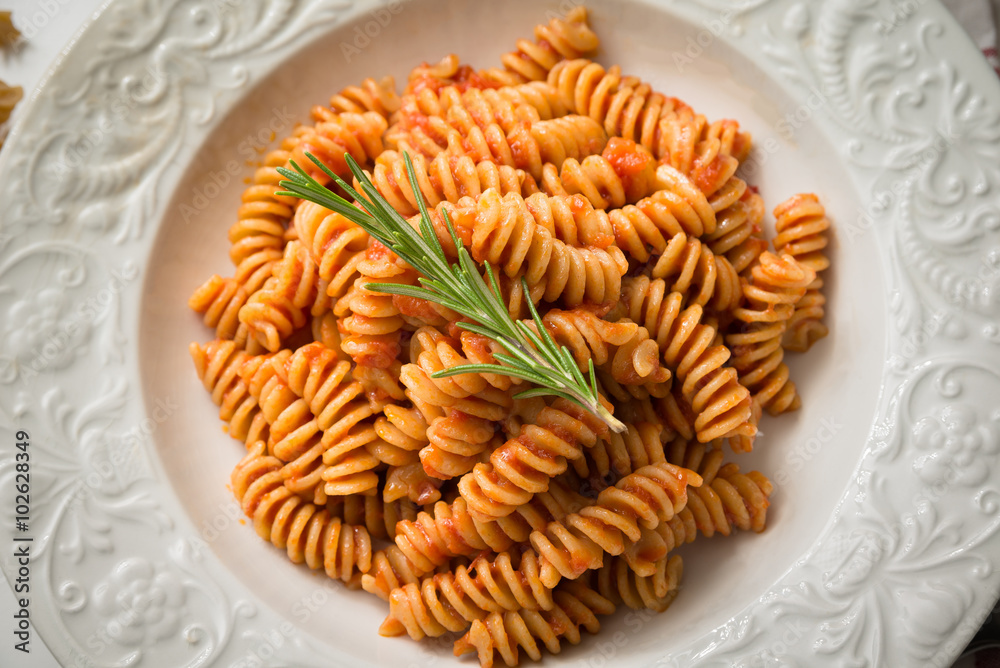 Fusilli integrali al pomodoro, Italian Pasta Fusilli integrali al pomodoro, Italian Pasta