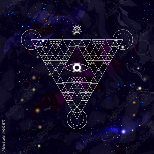 Abstract mystical geometry symbol. Linear alchemy, occult, philosophical sign.