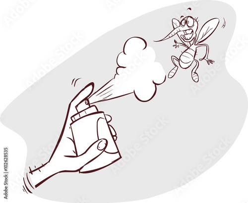 An illustration of a mosquito gets hit spray