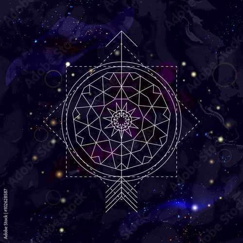 Abstract mystical geometry symbol. Linear alchemy, occult, philosophical sign.
