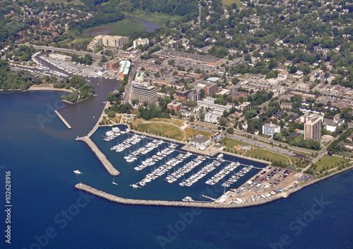aerial view of Oakville Bronte marina during Summer, Oakville Ontario Canada 
