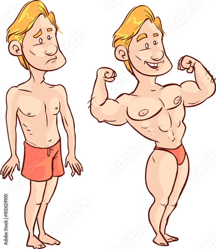 Vector illustration of a poor man, muscular man drawing