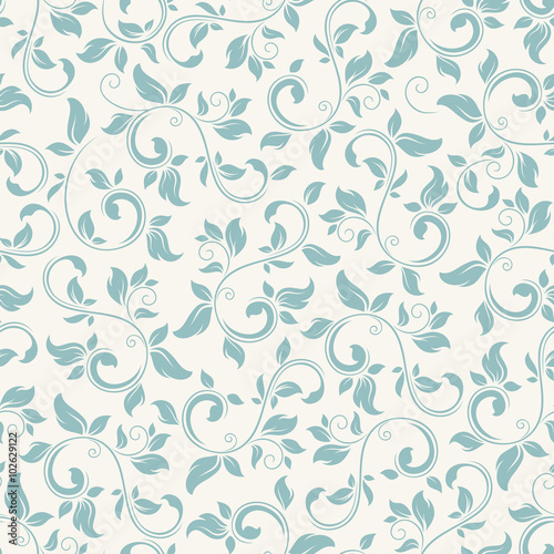 Vector vintage seamless blue floral pattern on white.