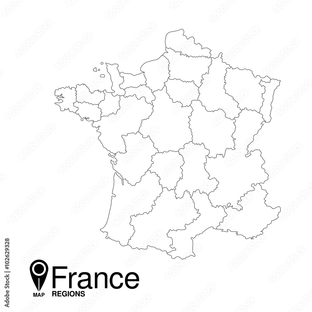 Regions map of France contour Regions map of France contour