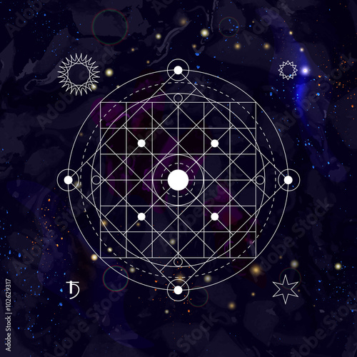 Abstract mystical geometry symbol. Linear alchemy, occult, philosophical sign.