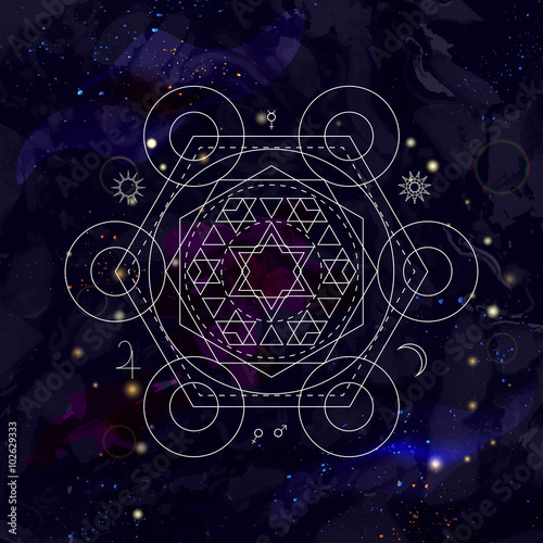 Abstract mystical geometry symbol. Linear alchemy, occult, philosophical sign.