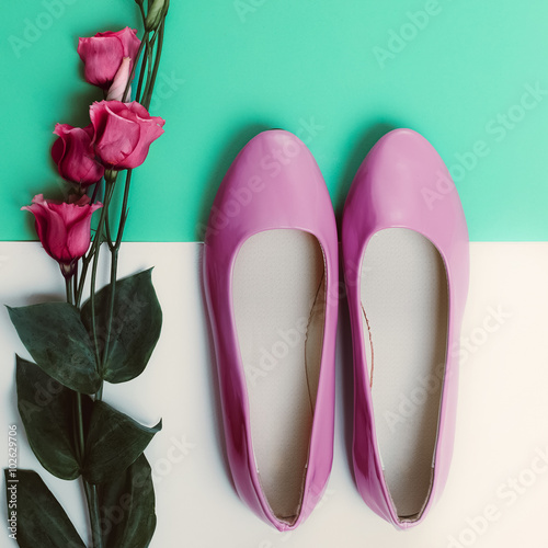 Ladies shoes and flower. Romantic fashion style. © Porechenskaya