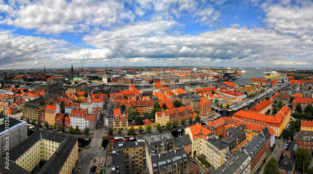 Panorama aerial view of Copenhagen, Denmark