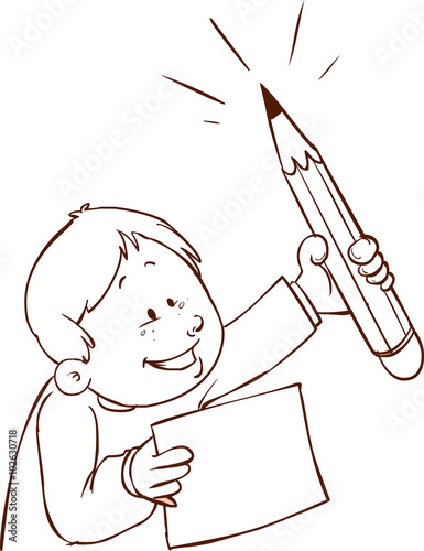 vector illustration of a children and pencil