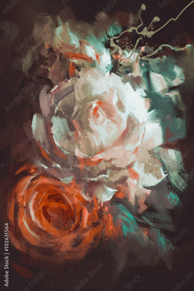 Fototapeta premium bouquet of roses with oil painting style