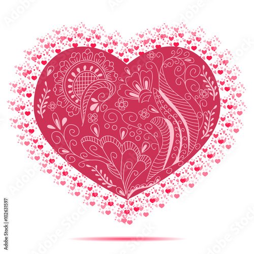 Heart with ornament on white background. Greeting or invitation card. Background with ornamental heart