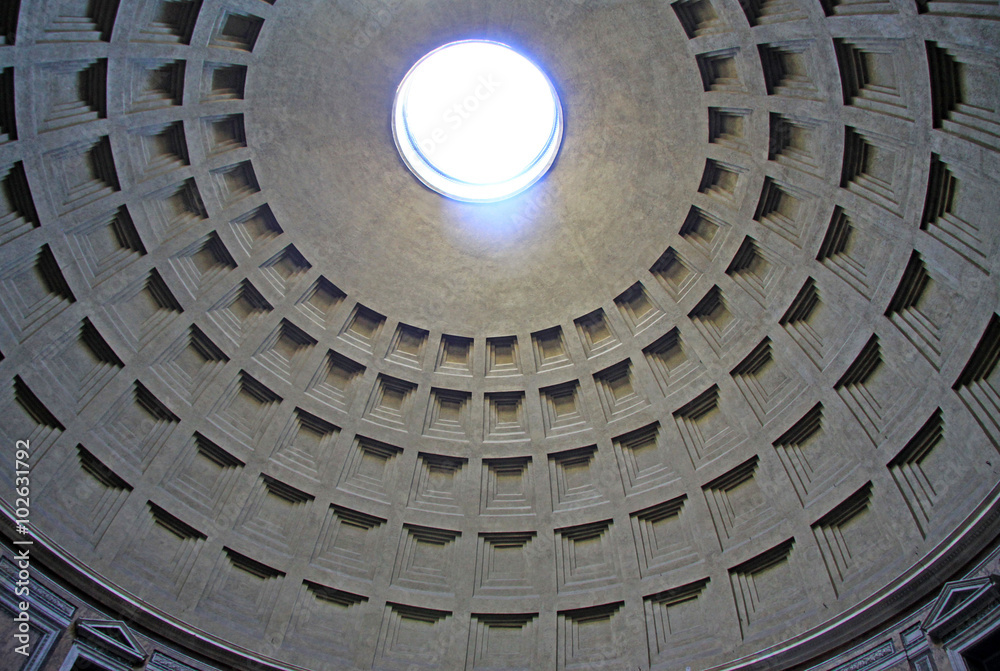 ROME, ITALY - DECEMBER 20, 2012:  Dome of Rome Pantheon with oculus. Rome, Italy