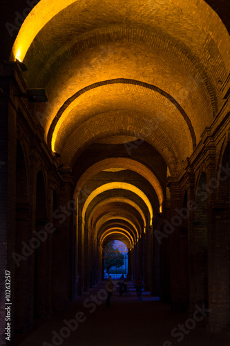 The arcade of 16th century Palazzo della Pilotta in Parma  Italy at night