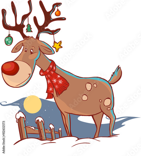 white background vector illustration of a Christmas deer