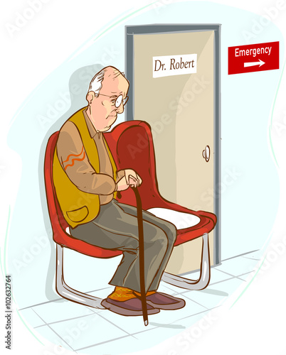 vector illustration of a  old man waiting in waiting room
