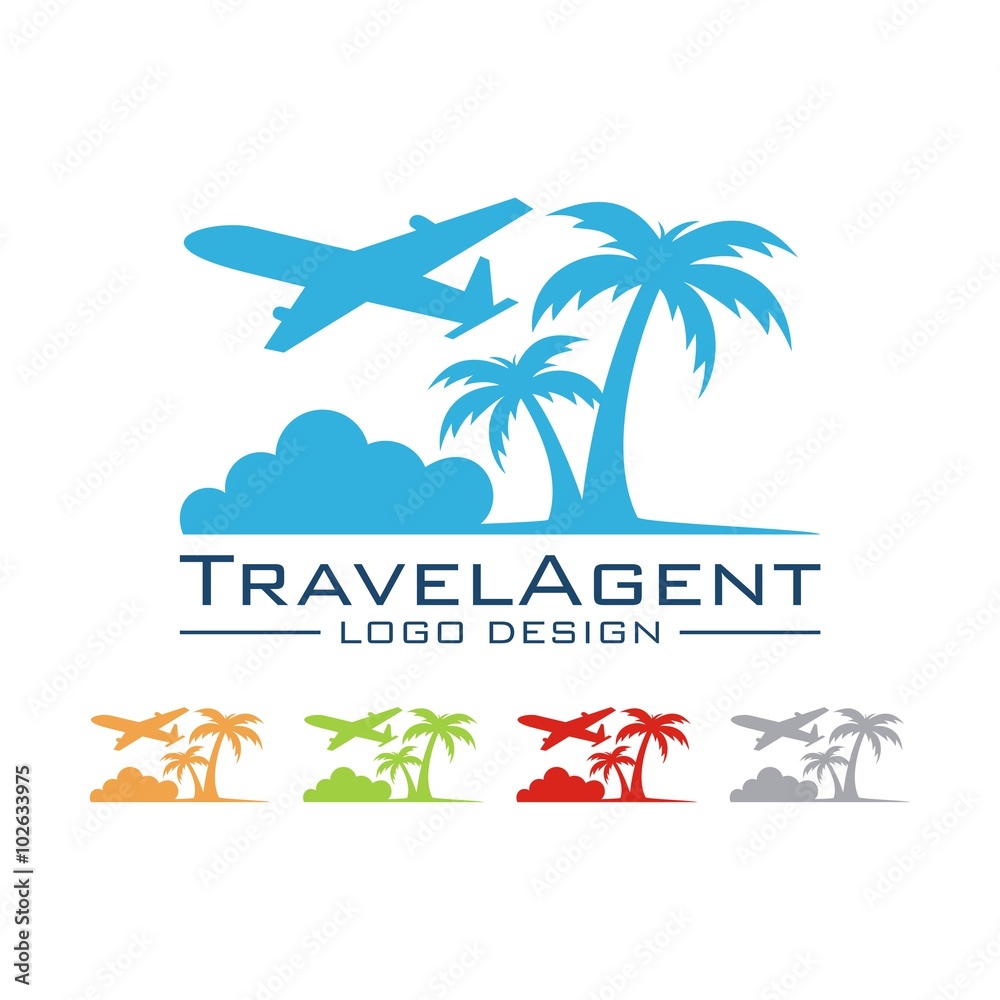 Travel And Tour Logo, Plane, Palm, Land, Cloud, Simple Design Logo Vector  Stock Vector | Adobe Stock
