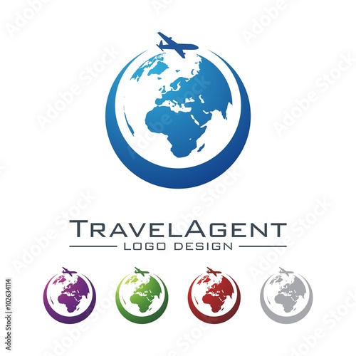Travel And Tour Logo, Plane, Globe, Map, Crescent Design Logo Vector