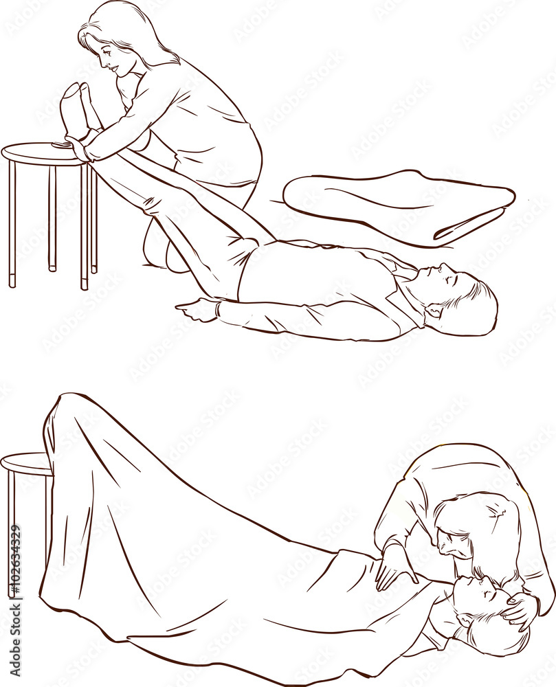 Vector illustration of a fainting in shock and first aid Stock Vector