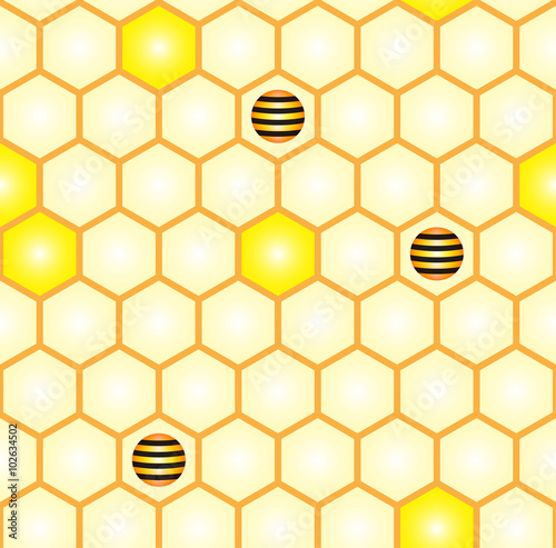  Abstract seamless pattern of comb and stylized bees.