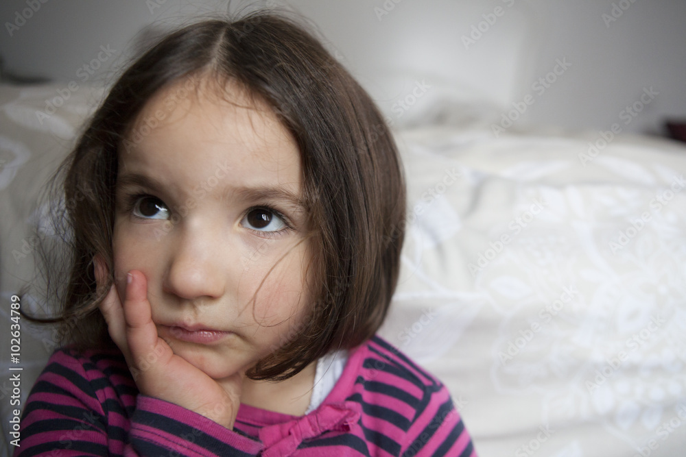 Sceptic three years old little girl Sceptic three years old little girl