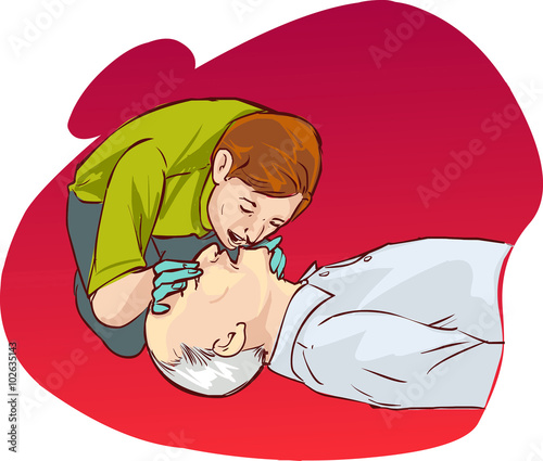 red backround Vector illustration of a Cardiopulmonary resuscita
