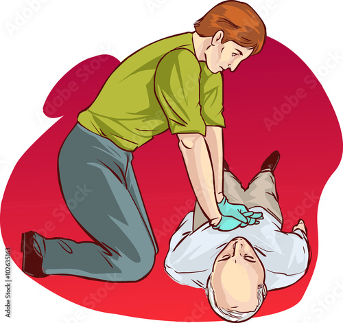 red backround Vector illustration of a Cardiopulmonary resuscita