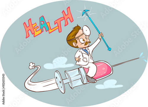 Vector illustration of a doctors and air syringe