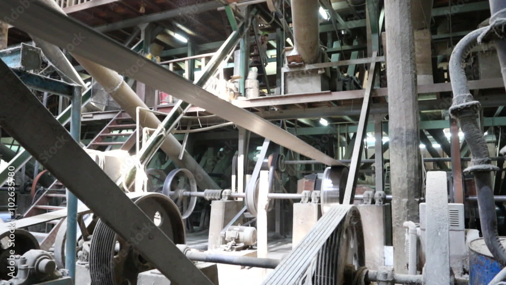 industry belt chain wheel of steam engine power working in old factory