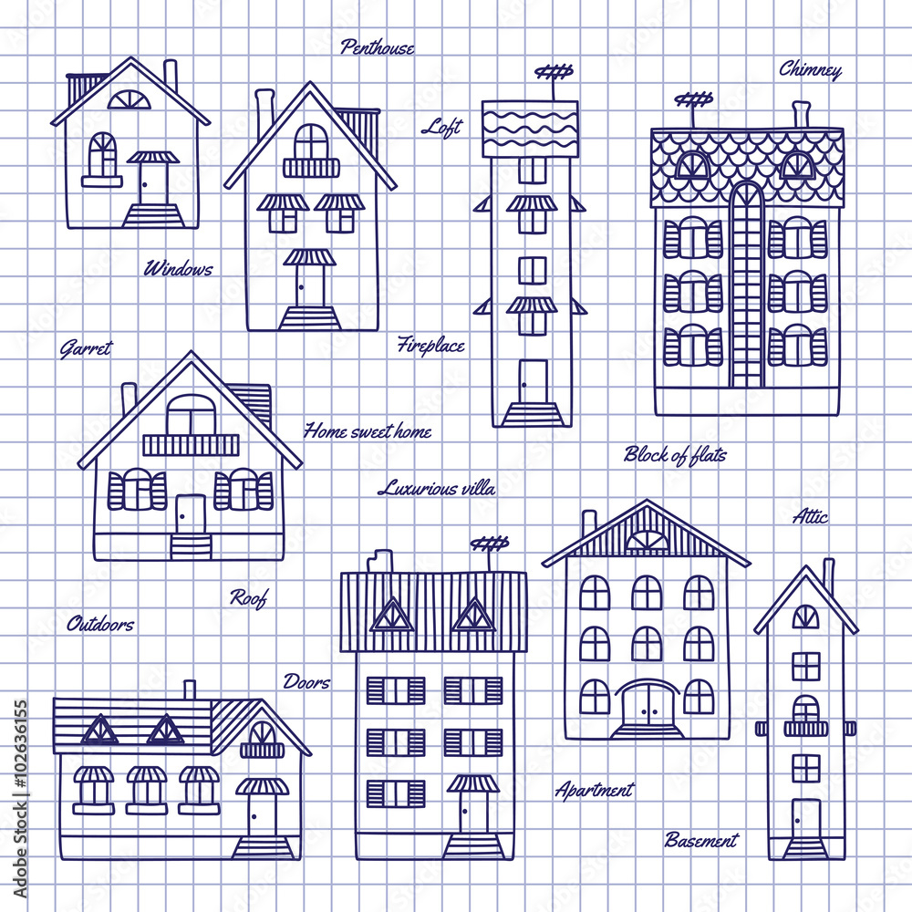Sketch of houses of different heights