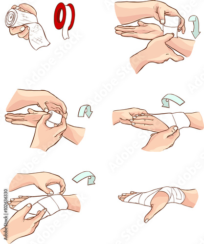 white backround Vector illustration of a hand bandage