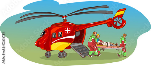 Vector illustration of a red helicopter ambulance
