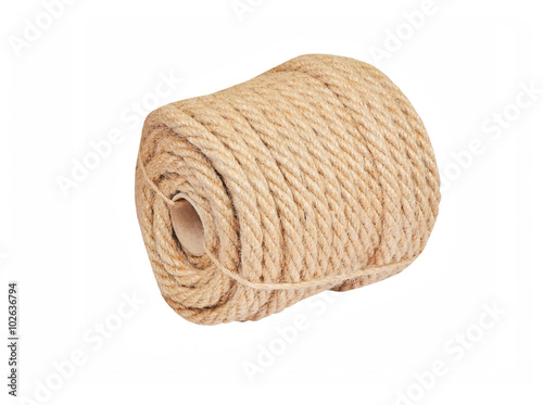 Natural fiber manila rope, isolated on white background