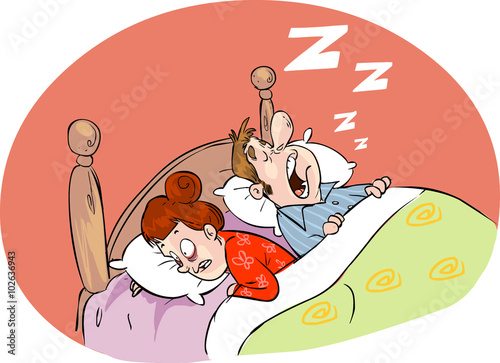  white backround Vector illustration of a loud snoring husband