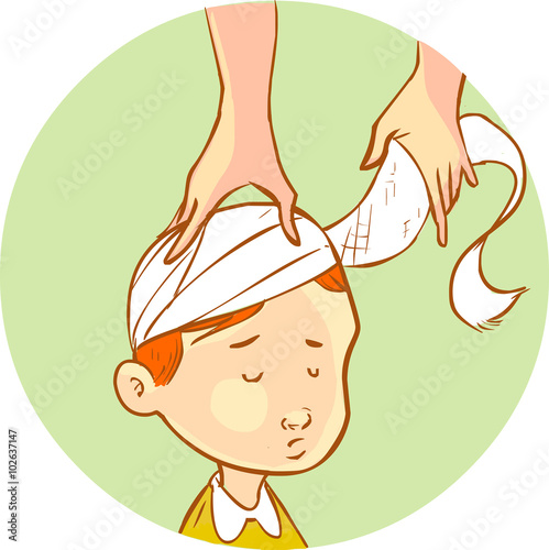 Vector illustration of a head wrapped bandage child