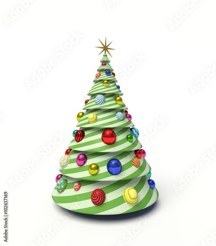 Christmas tree, Christmas baubles. 3d render illustration