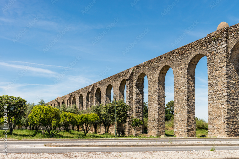 Ancient Roman aqueduct located in Evora, Portugal.