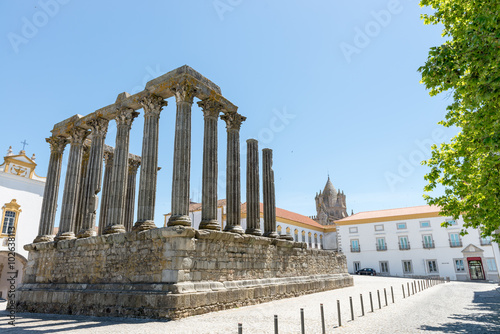 Dianna Temple and cathedral tower in Evora. photo