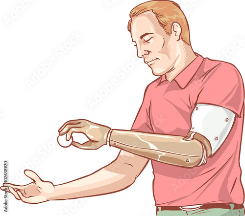 vector illustration of a Man using His Prosthetic Arm