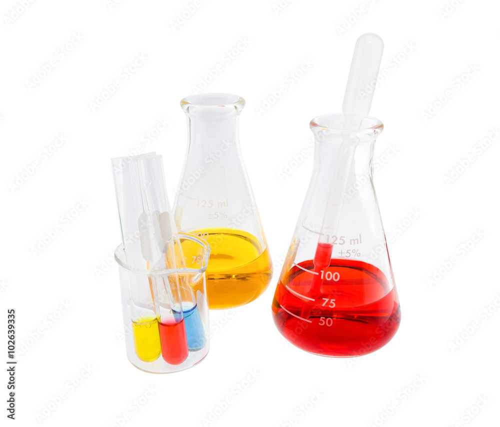 dropper red solution in flask and test tube solution dropper red solution in flask and test tube solution