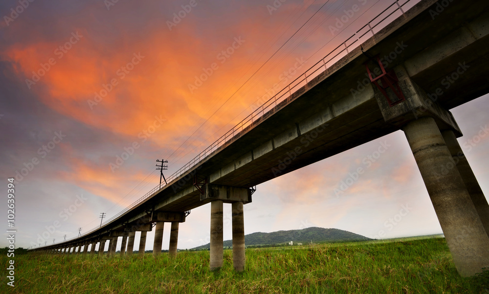 Railway Bridge, a large reservoir, but the water became greener pastures, scenes landscape thailand. Railway Bridge, a large reservoir, but the water became greener pastures, scenes landscape thailand.