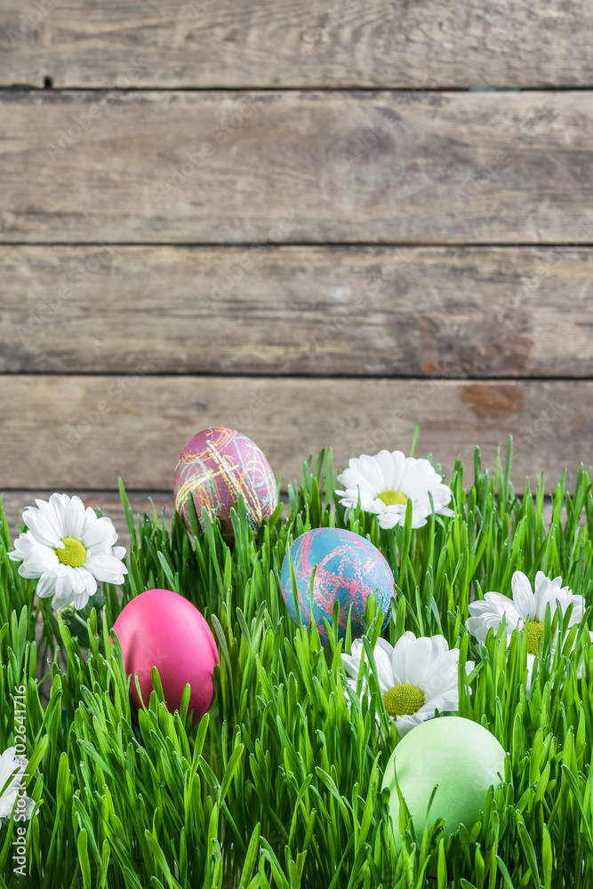 Fototapeta premium Easter Background with Eggs and Flowers
