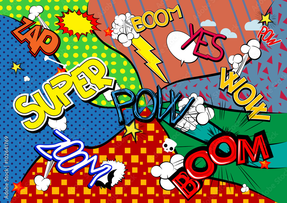 Obraz premium Comic book style abstract background with words.