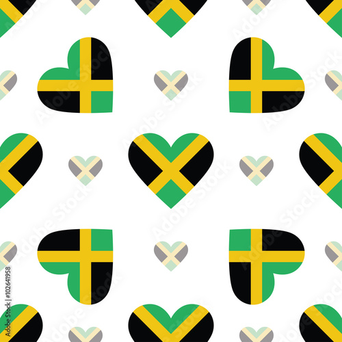Jamaica flag heart seamless pattern. Patriotic Jamaica flag back