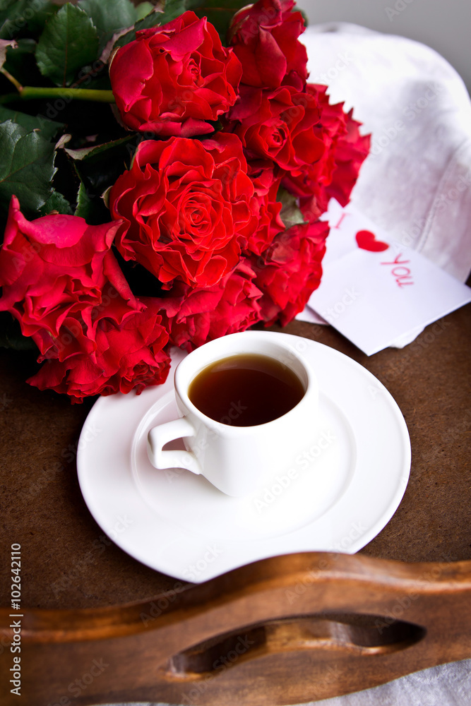 Coffee and red roses for Valentine's day Coffee and red roses for Valentine's day