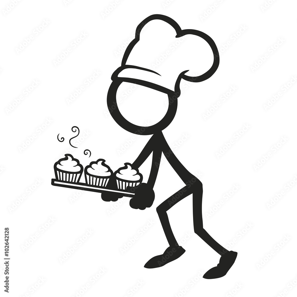 Stick Figure Cooking Hot Cupcakes Stock Vector | Adobe Stock