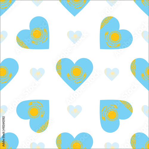 Kazakhstan flag heart seamless pattern. Patriotic Kazakhstan fla