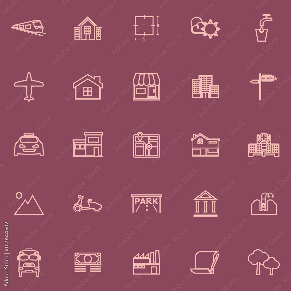 Real estate flat line pink color icons Real estate flat line pink color icons